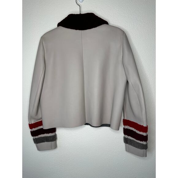 Fendi Taupe Multi-Color Stripe Leather Jacket Front Zip Removable Collar 44 / XL - Picture 4 of 16